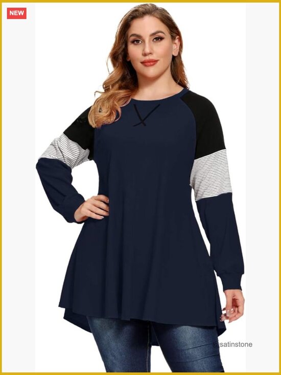 Tops - Plus Size Cotton Spandex Pullover Sweatshirt Tunic Long Sleeve